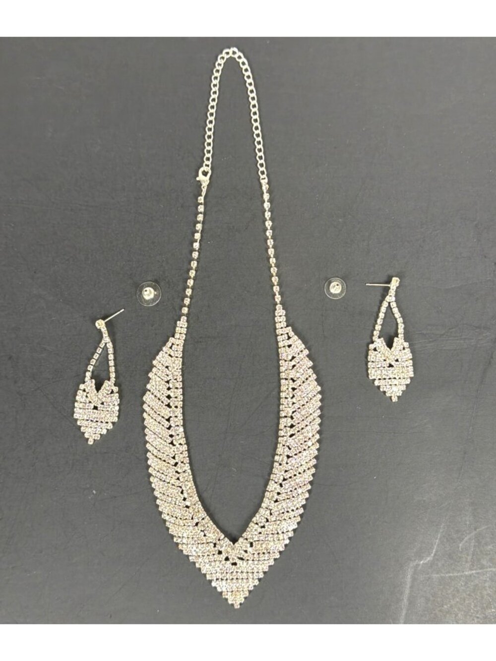Clear Rhinestone Bridal Wedding Jewelry Set Statement Necklace Drop Earrings Lot - Picture 10 of 16